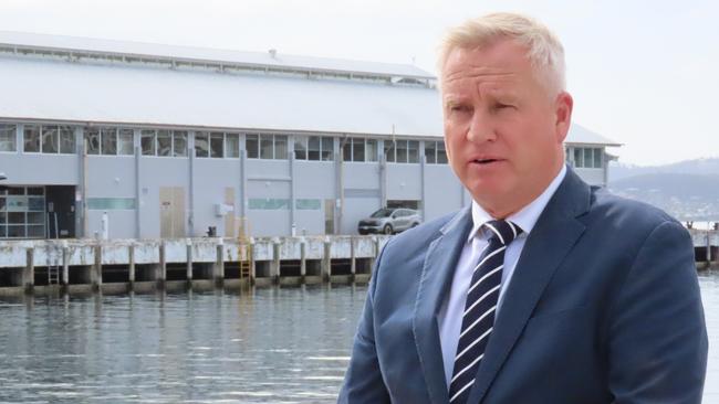 Jeremy Rockliff speaks to the media on the Hobart waterfront on Monday, March 3, 2025.