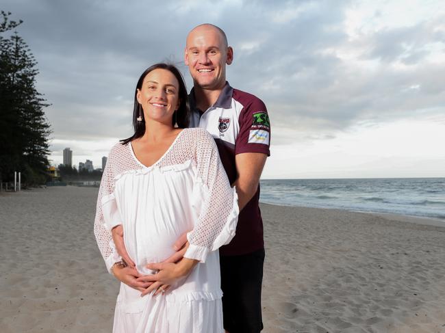 Jack Buchanan and his wife Maddy are expecting a baby who is due on Sunday, Jack's grand final day. Pic Tim Marsden