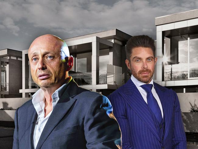 The late Jonathan Hallinan's (right) development company is suing billionaire Larry Kestelman (left) over claims his building company constructed a Melbourne apartment block with “major structural and cosmetic defects”.