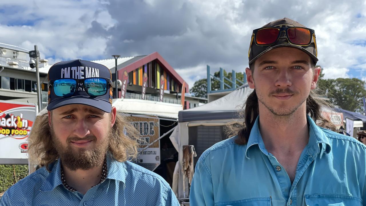 Kyle Andreassen and Jesse Lanham enjoy People's Day at the 2024 Gympie Show.