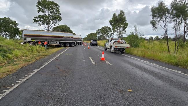 Both lanes of the the Capricorn Highway were blocked after a truck accident at Bluff on March 11, 2025.