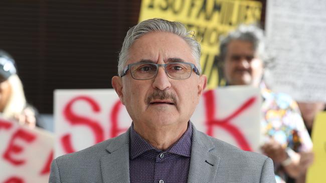 Eddy Sarroff at a protest meeting at Evandale. Picture Glenn Hampson.