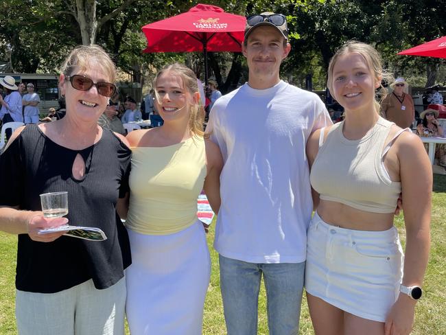 Fiona, Maggie, Mitch and Charlie at the 2025 Hanging Rock Races. Picture: Himangi Singh.