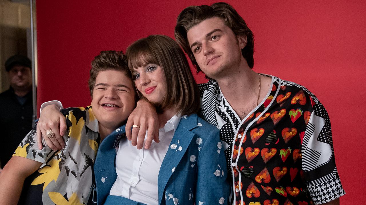 Gaten Matarazzo, Maya Hawke and Joe Keery at a Stranger Things press day. Picture: Emma McIntyre/Getty Images for Netflix