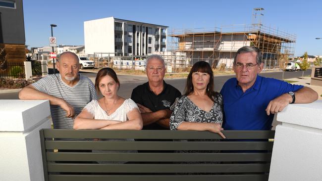 Concerned residents Vlad Forczak, Karina Hayward, Tony Kilvington and Steph and Chris Chardon who want a halt to the rate of what they describe as “high-rise” apartment developments in Lightsview. Picture: Naomi Jellicoe