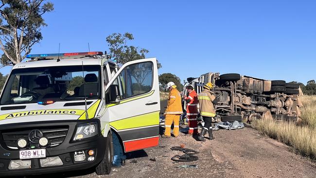 The Roma-based LifeFlight Surat Gas Aeromedical Service (SGAS) aeromedical crew February 17, airlifted a man to hospital following a water truck rollover. Photo: LifeFlight.