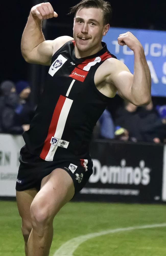 Josh Begley is jubilant after kicking a goal for the Dolphins. Pic: Matt Walker