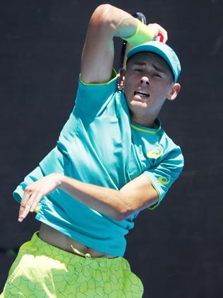 Alex De Minaur action during the Australian Open wildcard playoff. Picture: Michael Klein