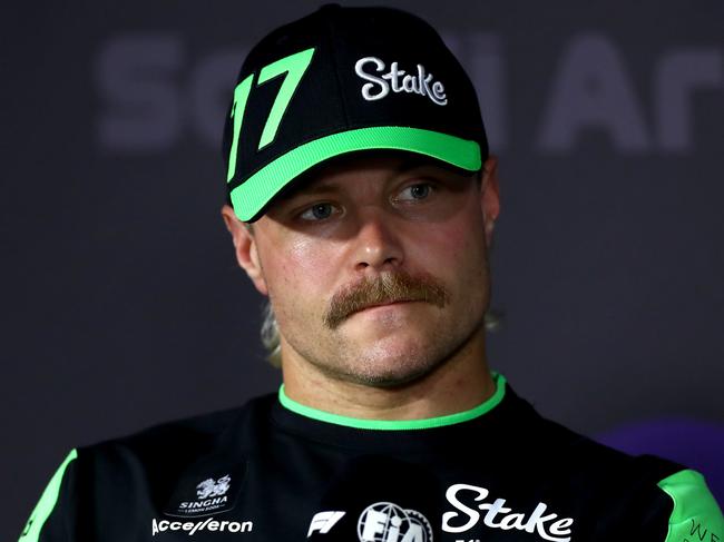 JEDDAH, SAUDI ARABIA - MARCH 06: Valtteri Bottas of Finland and Stake F1 Team Kick Sauber attends the Drivers Press Conference during previews ahead of the F1 Grand Prix of Saudi Arabia at Jeddah Corniche Circuit on March 06, 2024 in Jeddah, Saudi Arabia. (Photo by Peter Fox/Getty Images)