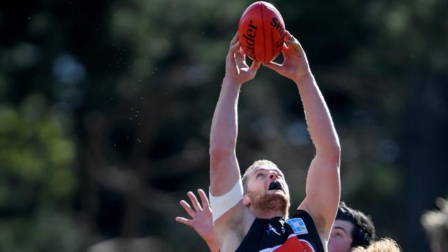 Jacob Mehrtens takes a mark for Frankston Dolphins. Picture: Andy Brownbill