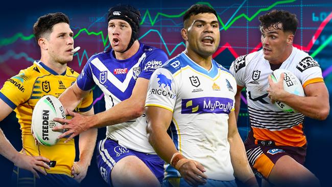 (L-R) Mitchell Moses, Matt Burton, David Fifita and Herbie Farnworth are among the players on the market.