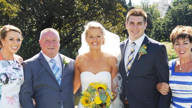 Rodney Patterson was among those injured in the attack. From left, his daughter Lisa, Mr Patterson, daughter-in-law Brooke, son Todd and wife Maree.