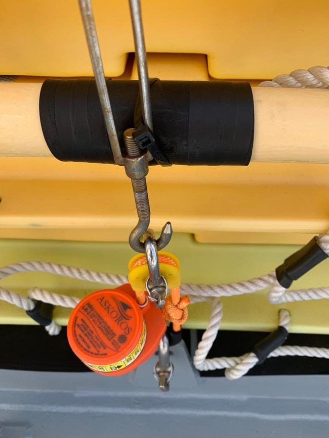 Life rafts on the Clontarf Emerald Class ferry were cable-tied to the storage racks after one flew free and damaged two bench seats. Picture: Chris Cowper