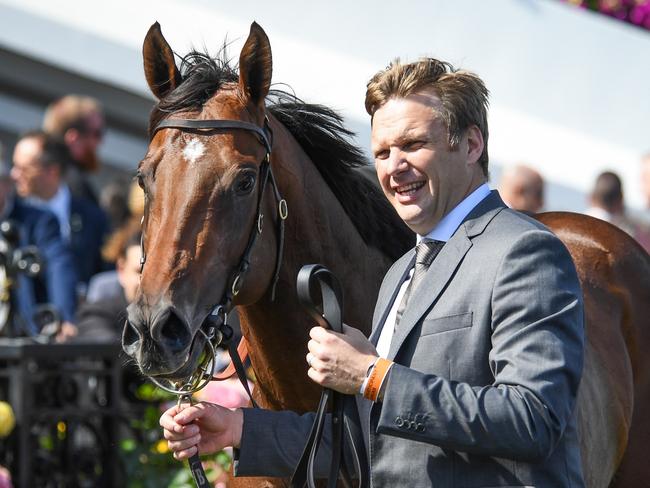 Bjorn Baker after Ozzmosis won the Coolmore Stud Stakes at Flemington Racecourse on November 04, 2023 in Flemington, Australia. (Photo by Reg Ryan/Racing Photos via Getty Images)