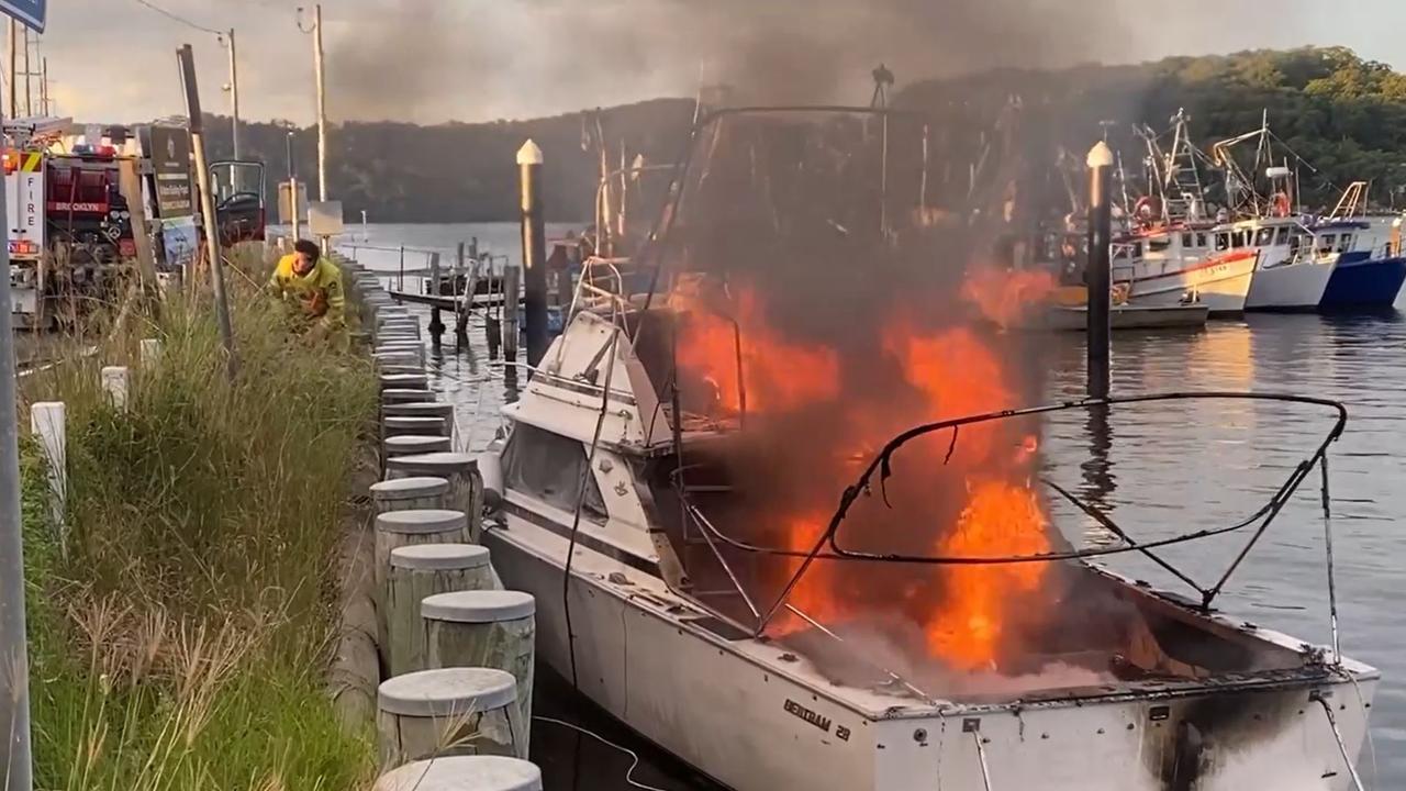 The boat burst into flames on Easter Sunday. Picture: Facebook/Greg Manning.