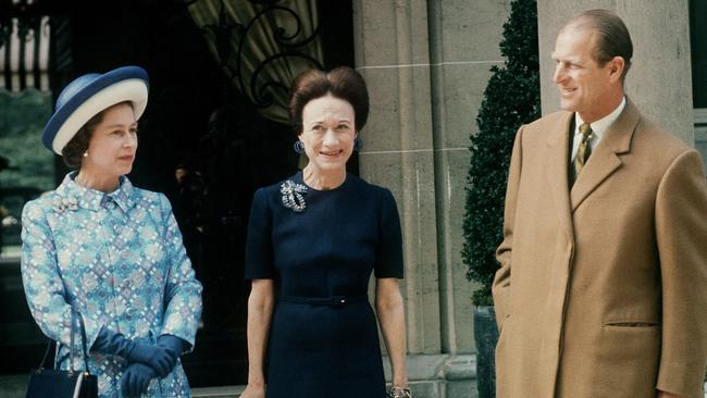 Queen Elizabeth II and her husband Duke of Edinburgh meet Wallis Simpson (C), Duchess of Windsor, during their state visit in Paris, May 1972. Picture: AFP