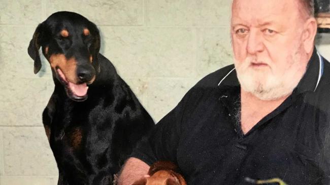 Barry Langbecker several years ago, with his beloved dogs.