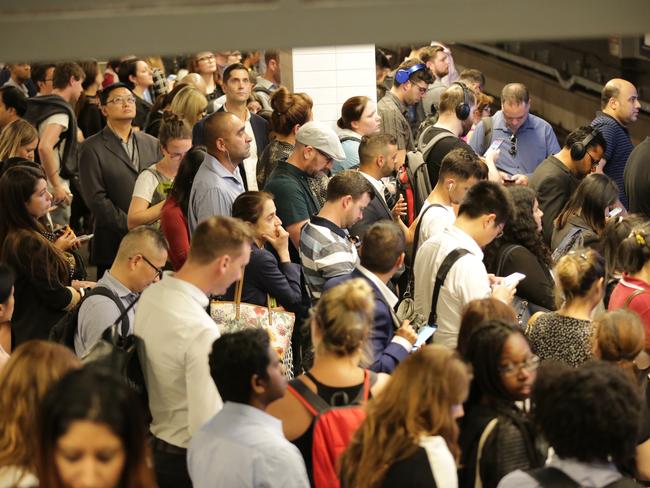 An overcrowded rail station platform. Picture: Christian Gilles