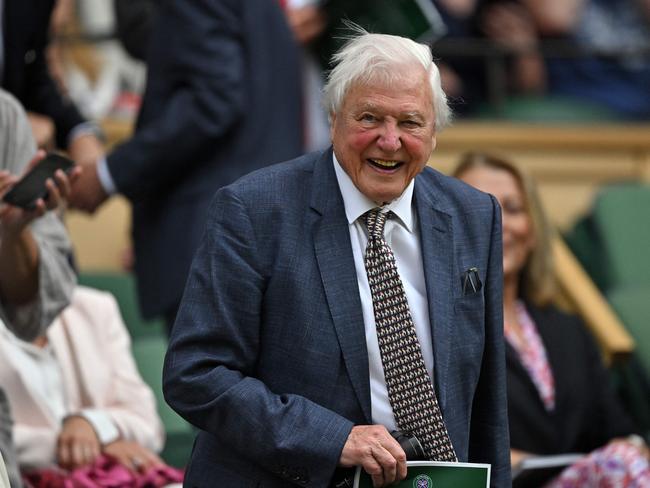 David Attenborough arrives on court to watch the Men's singles tennis matches on the first day of the 2024 Wimbledon Championships. Picture: AFP