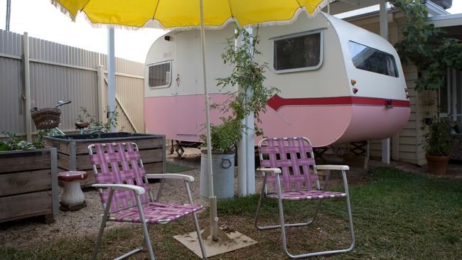 Alison Mulqueen is the owner of four caravans dating from the 1940s through to the 1970s, including the pink Amelie.