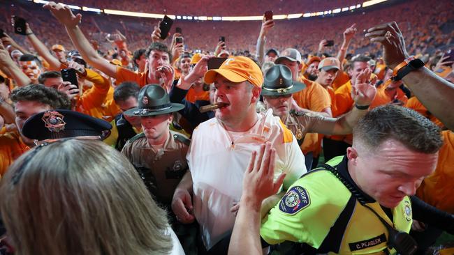 Head coach Josh Heupel of the Tennessee Volunteers celebrates. Photo by Donald Page/Getty Images