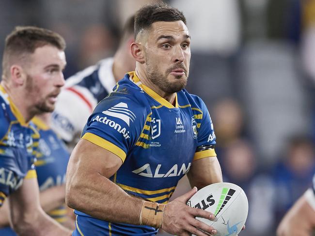 SYDNEY, AUSTRALIA - JUNE 18: Ryan Matterson of the Eels runs the ball during the round 15 NRL match between the Parramatta Eels and the Sydney Roosters at CommBank Stadium, on June 18, 2022, in Sydney, Australia. (Photo by Brett Hemmings/Getty Images)