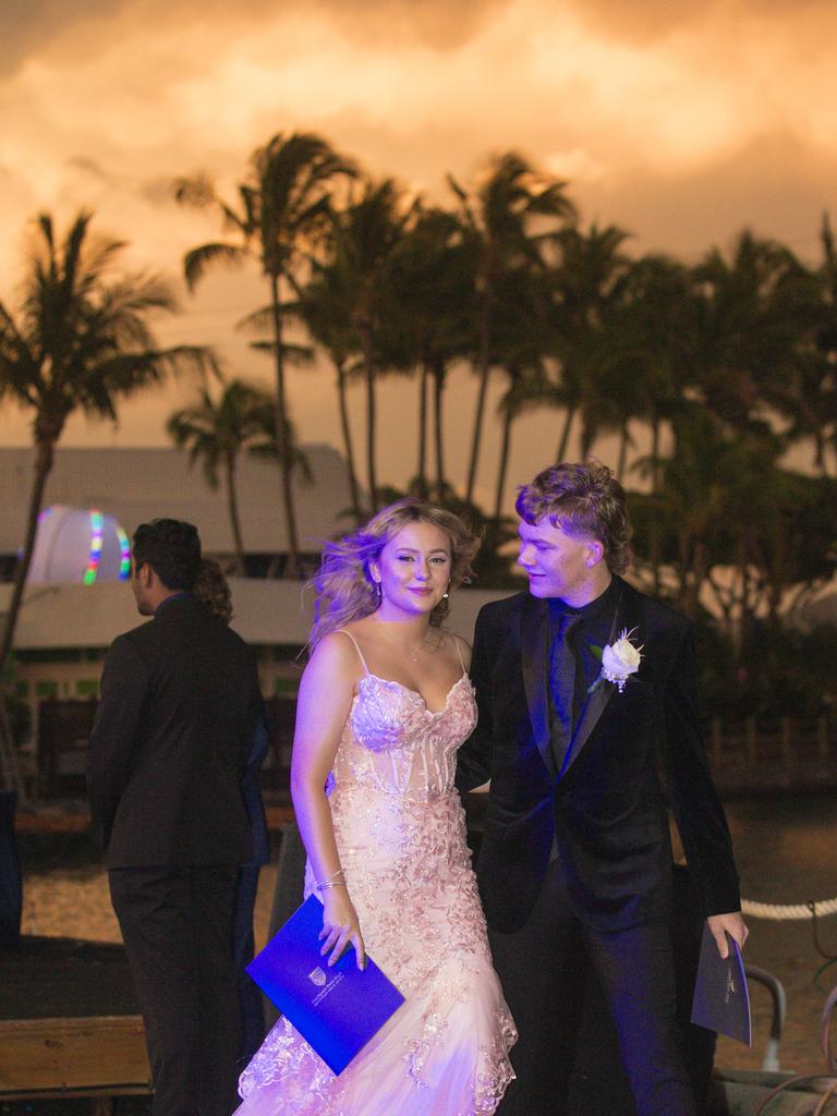 Taleisha Rafton and Dylan Haaja among the arrivals at the Southport State High school formal held at Sea World. Picture: Glenn Campbell