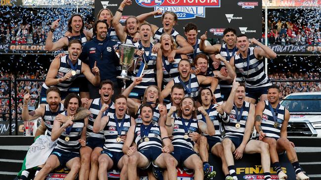 The Cats celebrate their win over the Sydney Swans in the 2022 AFL Grand Final. Picture: Getty Images