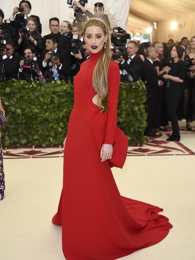 Amber Heard dons a Carolina Herrera gown at the 2018 Met Gala. Picture: AP