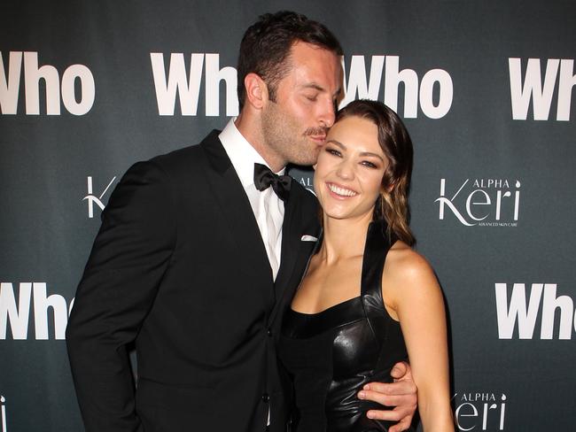 A smitten Sasha Mielczarek and Sam Frost on the red carpet. Picture: Christian Gilles