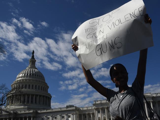 In the wake of the Florida shooting, US students have taken to the streets in droves to protest gun violence in the country. Picture: AFP/Olivier Douliery