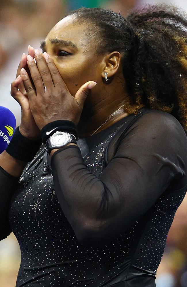 Serena Williams of the United States reacts after being defeated by Ajla Tomlijanovic