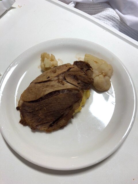 Food served at the Royal Adelaide Hospital. Looks like meat.