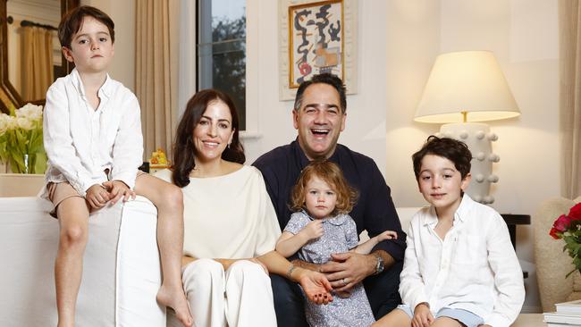 Michael 'Wippa' Wipfli and his wife Lisa and their three kids – Theodore, Jack and Francesca. Picture: Richard Dobson