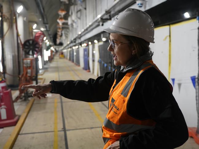 Premier Jacinta Allan at the State Library Station Construction Site. Picture: Valeriu Campan