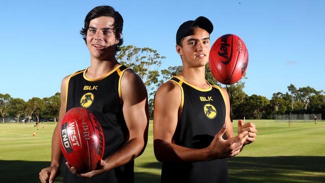 Adelaide’s Glenelg draftees Darcy Fogarty and Jackson Edwards. Picture: Simon Cross