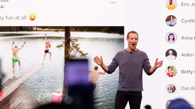 Facebook CEO Mark Zuckerberg introduces new Facebook, Messenger, WhatsApp, and Instagram privacy features in 2019. Picture: AFP.