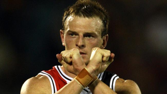 Brendon Goddard’s jailhouse salute during a game against Adelaide in 2009.
