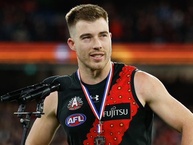 Another superb Zach Merrett performance gave him the Anzac Day medal. (Photo by Dylan Burns/AFL Photos via Getty Images)