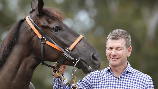 Trainer Kris Lees with Caulfield Cup placegetter Lucia Valentina. Picture: David Caird.