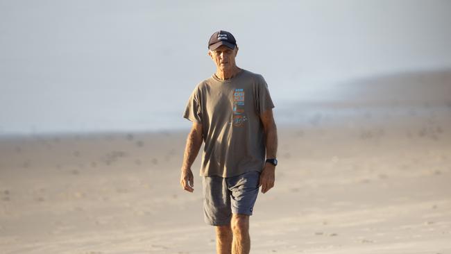 Jon Winfield, now 70, pictured at Sharpes Beach at Skennars Head. Picture: Liam Mendes/The Australian