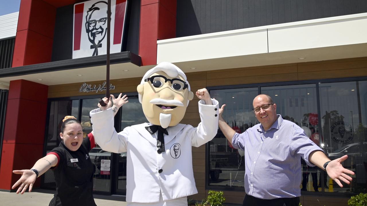 A man of surprise is said to be attending the opening day. Could it possibly be Colonel Sanders, who welcomed customers to the Highfields KFC on opening day?