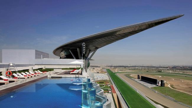 The rooftop pool of the Meydan hotel in Dubai, which is the inspiration for the Gold Coast Turf Club hotel project.