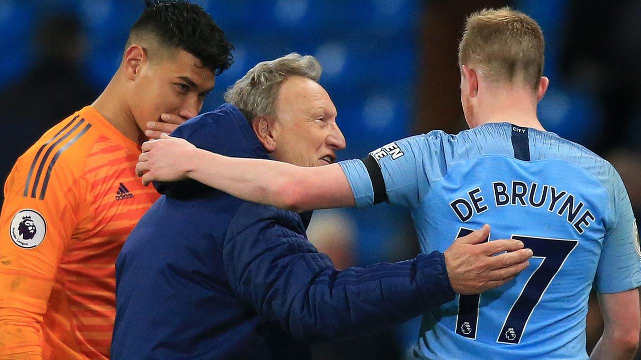 Cardiff City manager Neil Warnock was heard asking Kevin De Bruyne if he meant his goal.