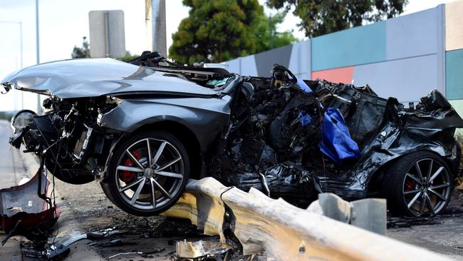 The black Audi’s two occupants were killed at the scene. Picture: Nicole Garmston