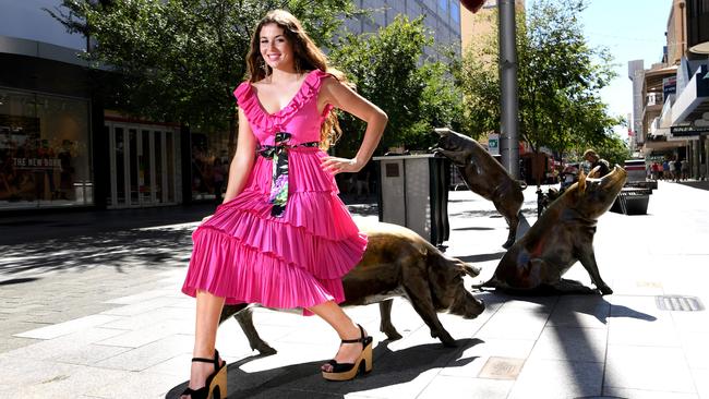 Grace from Finesse Models in a dress from H &amp; M in Rundle Mall. Picture: Tricia Watkinson