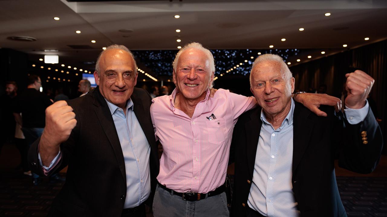 From left: Chemist Warehouse co-founders founders Mario Verrocchi and brothers Sam and Jack Gance vote for the merger with pharma Sigma and an ASX listing. Picture: The Australian/Nadir Kinani