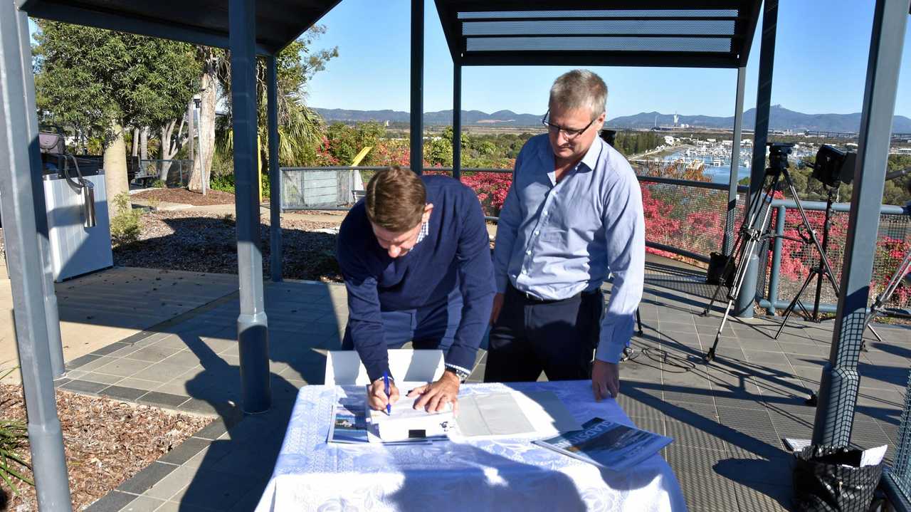 MINISTER'S CALL: State Development Minister Cameron Dick with Regional Director of State Development Richard Austin. Picture: Greg Bray