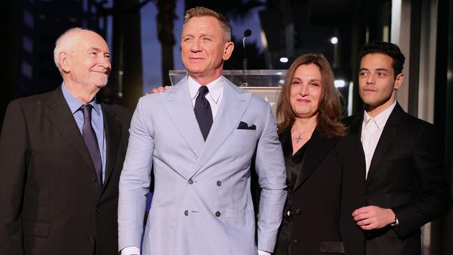 Michael G. Wilson, Daniel Craig, Barbara Broccoli, and Rami Malek at the Hollywood Walk of Fame star ceremony for Daniel Craig in Hollywood. Picture: Rich Fury/Getty