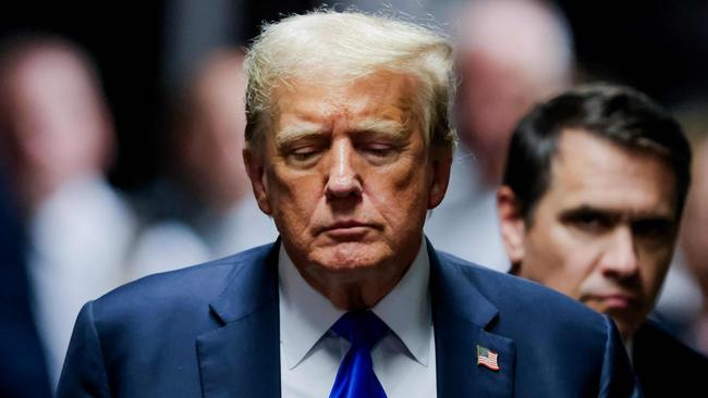 Former US President and Republican presidential candidate Donald Trump walks to speak to the press after he was convicted in his criminal trial. Picture: Justin Lane/AFP